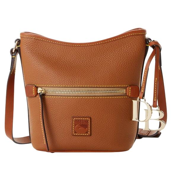 Dooney & Bourke Small Crossbody Bag - Pebble Leather, Caramel, Zip Closure - Picture 1 of 8